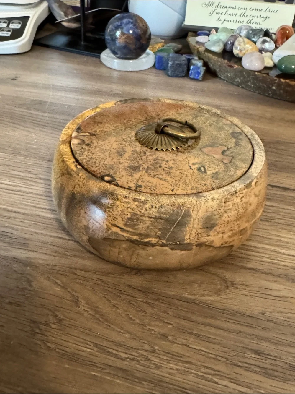 Picture Jasper Bowl With Lid.  4 in round & 1.25in deep